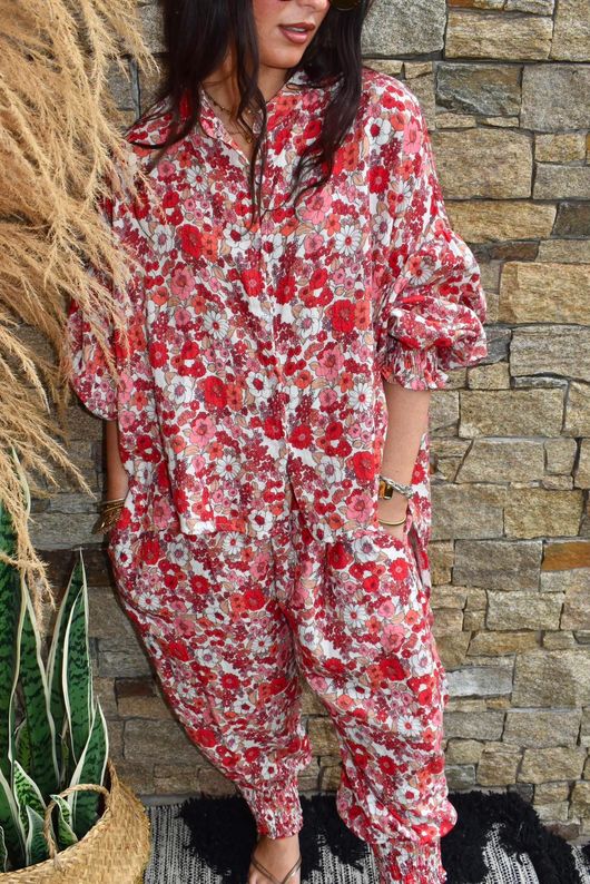 Daughter Of Ibiza Lovechild Balloon Sleeve Shirt Scarlet & Rose 